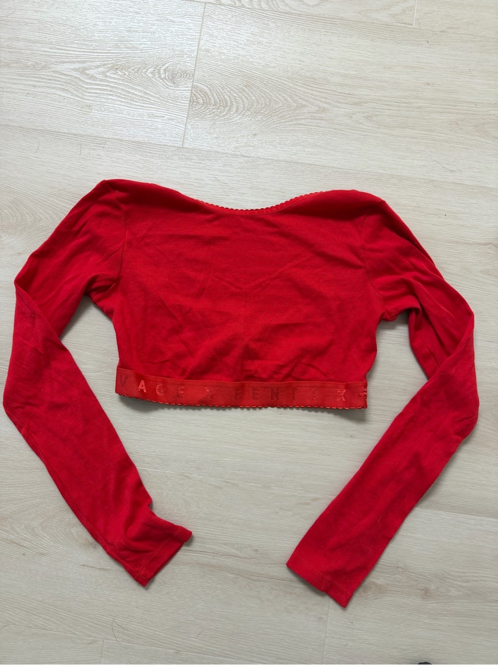 Savage X Fenty Red Off-Shoulder Long-Sleeve Crop Top